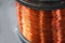 Closeup copper cable coil background texture, industry factory