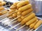 Closeup of corn dogs for sale