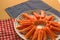 Closeup crab stick in dish on table background