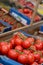 Closeup crate vine tomatoes