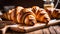 Closeup of Croissants on a wooden cutting board