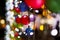 Closeup and crop decorate woven ball on Blurred and bokeh of Christmas holiday lighting and night time background