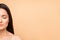 Closeup cropped photo of naked mature latin lady without makeup hide half face perfection natural beauty eyes closed