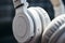 Closeup cropped shot of luxury white headphones. Generative AI