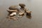 Closeup of crushed mexican walnuts on a wooden table