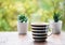 Closeup a cup of black coffee in a garden soft bokeh background