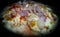 Closeup of curd, Indian spices, onion slices, food photography,  homemade cheese dip, marination of vegetable barbecue preparation