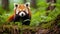 Closeup of curious and adorable red panda in habitat