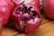 Closeup of a cut ripe juicy red Armenian pomegranate