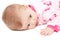 Closeup of cute baby girl in pink isolated