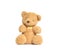 Closeup cute brown bear doll isolated on white background with clipping path