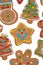 Closeup of cute, colorful gingerbread cookies