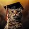 closeup of cute furry cat in graduation hat generative AI