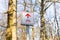 Closeup of a cycling route sign in a  forest