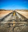 Closeup of the damaged historic Route 66