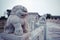 Closeup of a damaged statue on Yuntong Bridge. Zhangjiawan, Tongzhou, Beijing, China.