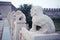 Closeup of a damaged statue on Yuntong Bridge. Zhangjiawan, Tongzhou, Beijing, China.