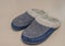 Closeup of dark blue slippers