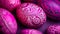 Closeup of decorative carved Easter eggs, viva magenta monocolor