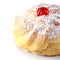 Closeup of delicious Cherry puff pastry with powdered sugar