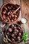 Closeup of delicious chestnuts with parsley