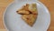 Closeup of delicious home made samosa or pastries food on white background