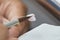 Closeup of dental technician putting ceramic to dental implants