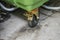 closeup description of heavy duty casters (large wheelie bins) stock images, selective focus.vienna