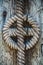 Closeup detail of a ancient Romanian traditional sculpted gate by an unknown craftsmen 100 years ago Wooden texture background