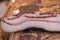 Closeup detail of cut smoked bacon