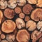 Closeup detail of a pile of natural wooden logs background