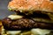 Closeup of the details of a homemade tasty cheeseburger