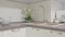 Closeup details of modern white wooden kitchen