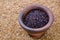 Closeup details of Thai rice berry in mortar