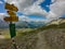 Closeup of a directional sign of hiking in Languard Valley, right under Georgiy Hutte