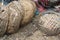 Closeup of discarded broken bamboo baskets in rural Southeast Asia