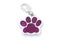 Closeup dog collar metal tag shaped in form footprint. Footprint clip collar accessory, leash charm