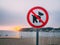 Closeup of dog prohibition sign at Sao Martinho do Porto beach in Portugal