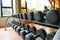 Closeup dumbbells in the gym can build muscle strength and good health