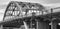 Closeup of Edmund Pettus Bridge in Selma, Alabama in grayscale
