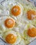 Closeup of egg whites and yolks fried for protein healthy breakfast meal for easy nutritional meal
