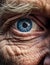 Closeup of an elderly person's eye looking directly into the camera. AI-generated.