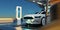 Closeup Electric car at futuristic  charging station.3D rendering