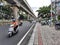 Closeup of empty roads due to covid 19 lockdown rules restriction, for transport in a Bangalore, Yelachenahalli Metro Station Road