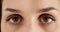 Closeup, eyes and woman with vision, face and glaucoma exam with optical assessment. Portrait, person and model with