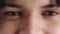 Closeup face of a mans eyes wearing contact lenses to improve his vision. Portrait of a guy with brown eyes and good