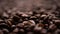 Closeup of falling coffee beans