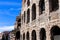 Closeup famous Colosseum in Rome with clouds in background, Italy.