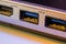 Closeup of fast blue USB 3 ports in a laptop