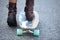 Closeup feet on skate board